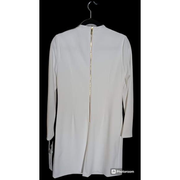 Calvin Klein Women's White High Neck line Logo Midi Preppy on Necktie Dress in M - Picture 6 of 9